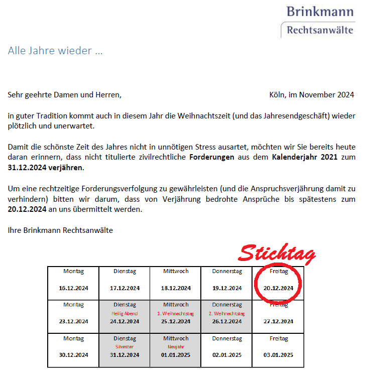 Mandanteninformation Verjährung 2024